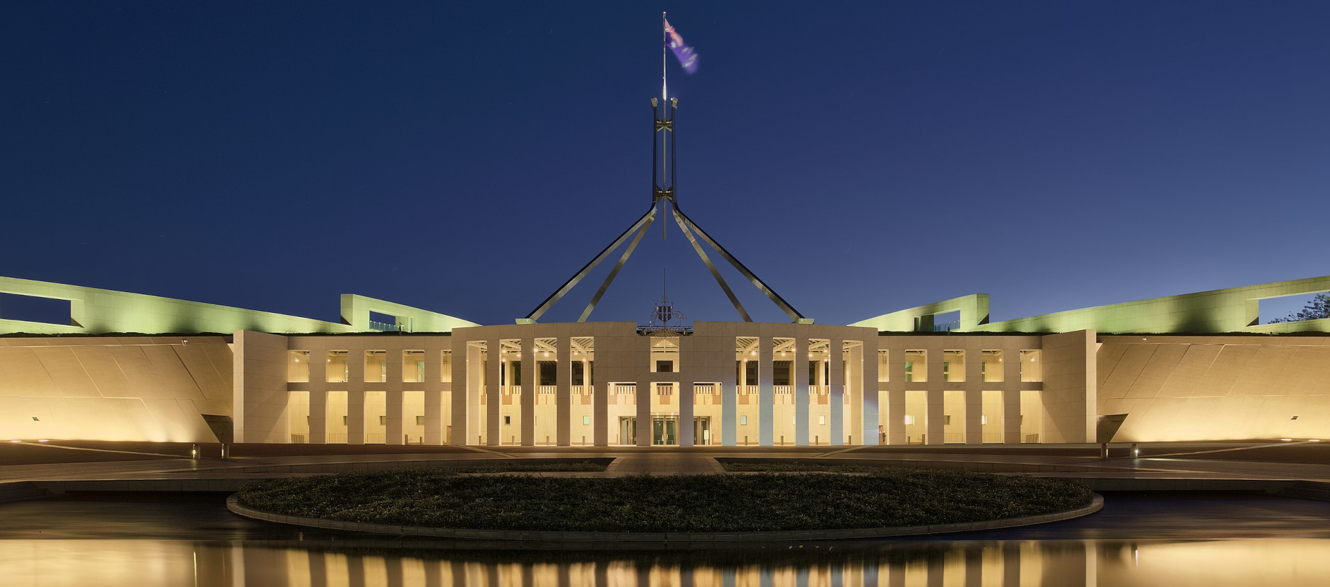 Parliament House in Canberra at dusk