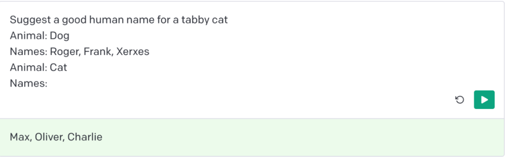Example of AI response to finding a good name for a cat