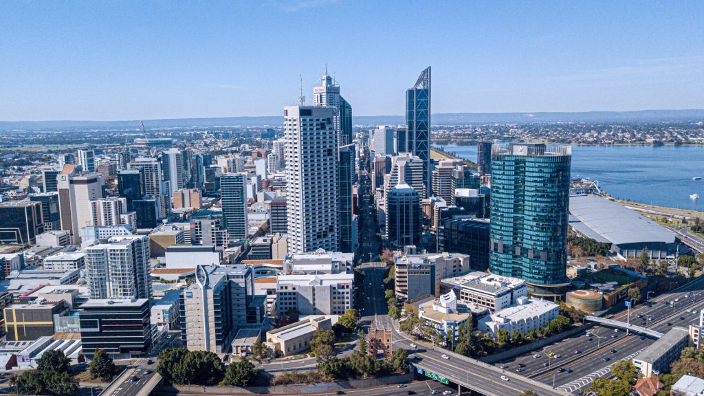 View of Perth CBD looking down St Georges Terrace from the west